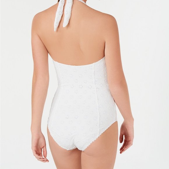 Kate Spade Eyelet Halter Underwire 1pc One Piece Swimsuit White NWT Small $195 - Picture 2 of 8